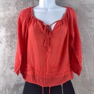 Denim & Supply Ralph Lauren Womens XS Red Peasant Boho Long Sleeve Top‎